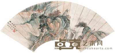 溥伒 1931年作 观瀑图 扇面 18.5×53.5cm
